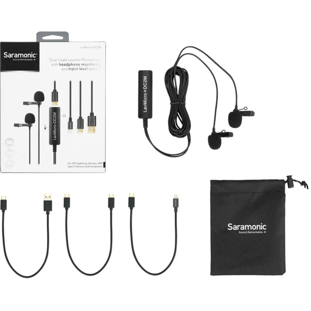 Saramonic LavMicro DC2M Dual Omnidirectional Lavalier Microphone with Monitoring for iOS, Android & Computer