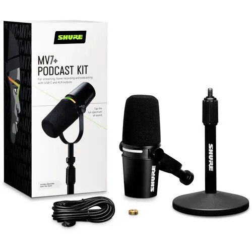 Shure MV7 -K Podcast XLR/USB Microphone Bundle with Gator Desktop Stand (Black)