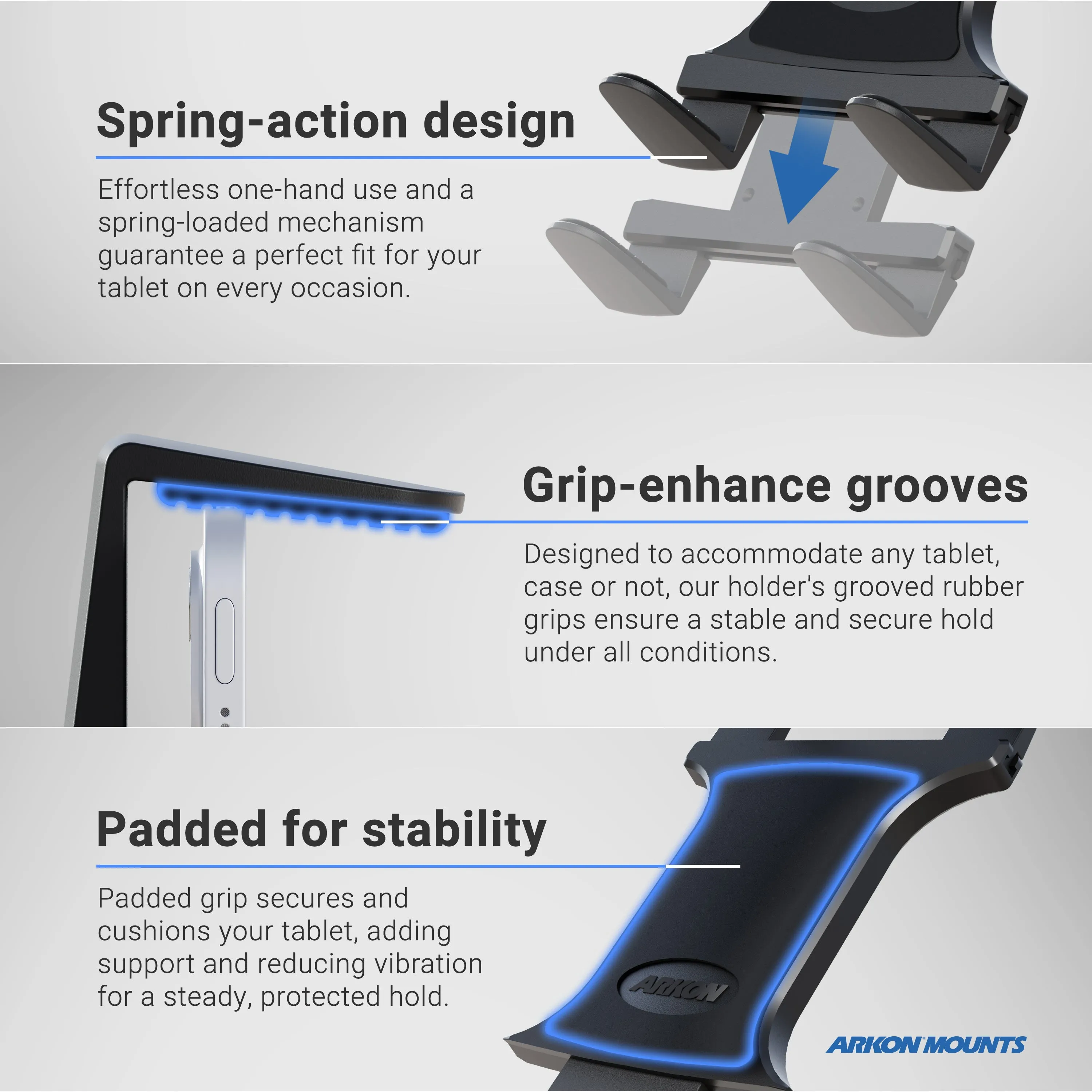 Slim-Grip® Tablet Holder with Multi-Angle Arm and Clamp Mount