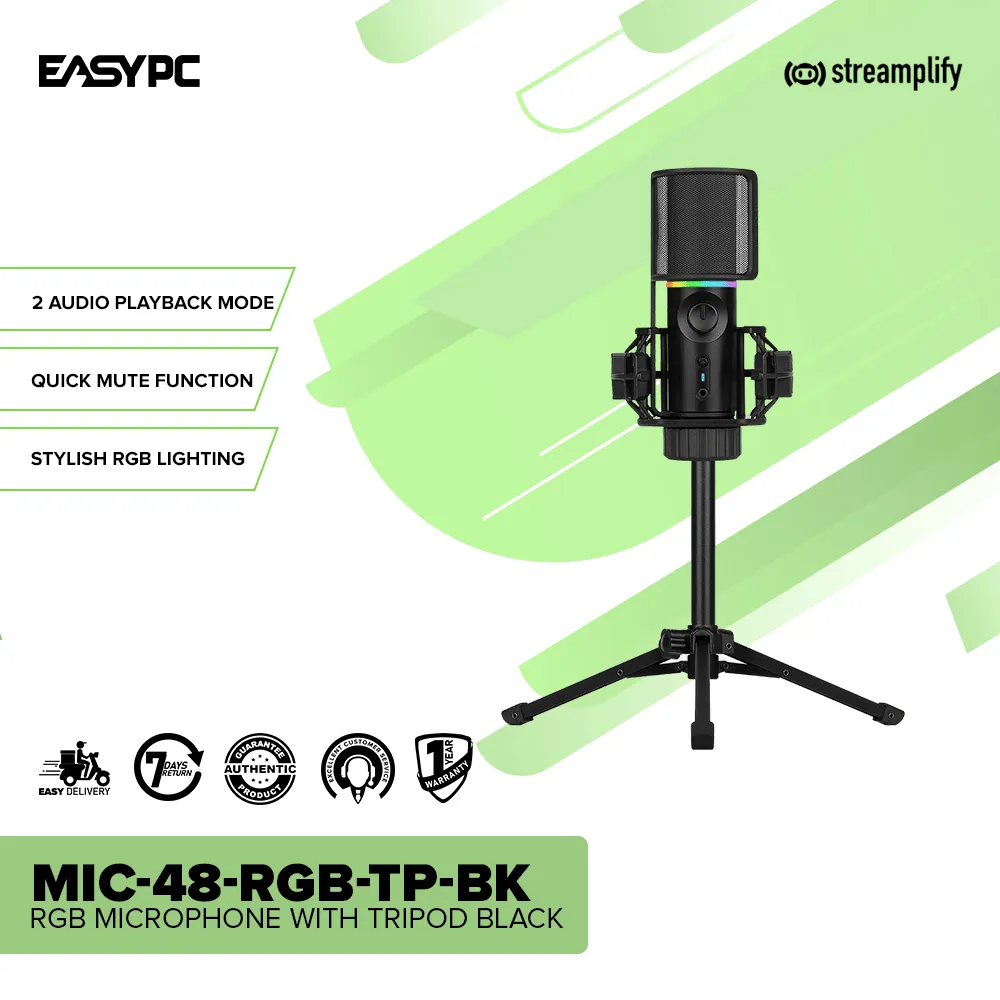 Streamplify (MIC-48-RGB-TP-BK) RGB Microphone with Tripod Black