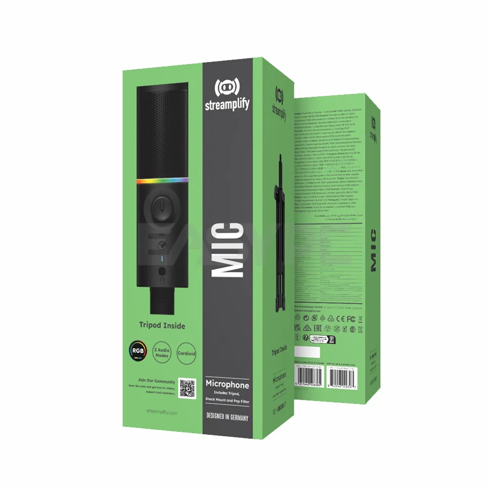 Streamplify (MIC-48-RGB-TP-BK) RGB Microphone with Tripod Black