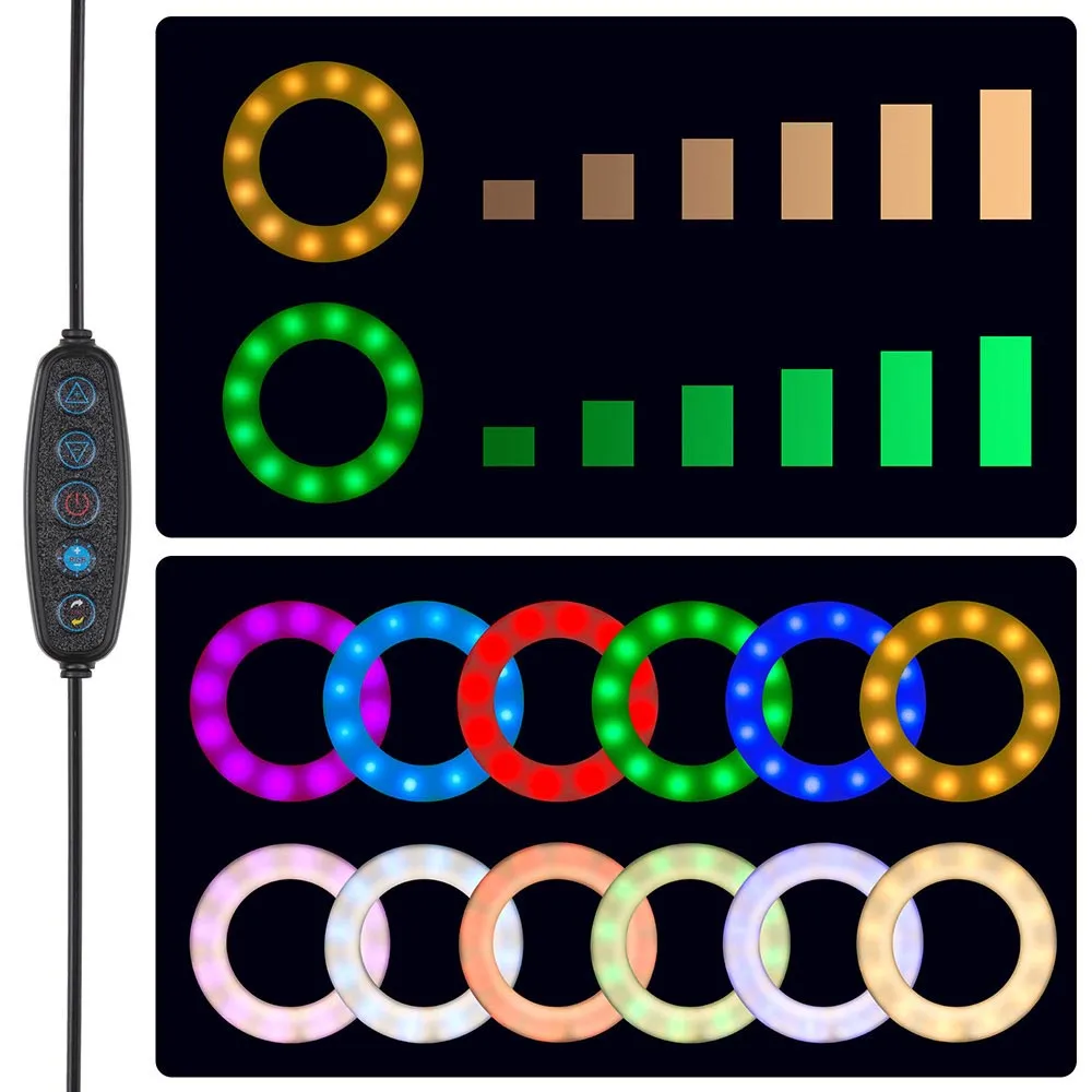 TheLAShop 7" Selfie Ring Light with Stand Mirror Remote RGB & Dimmable
