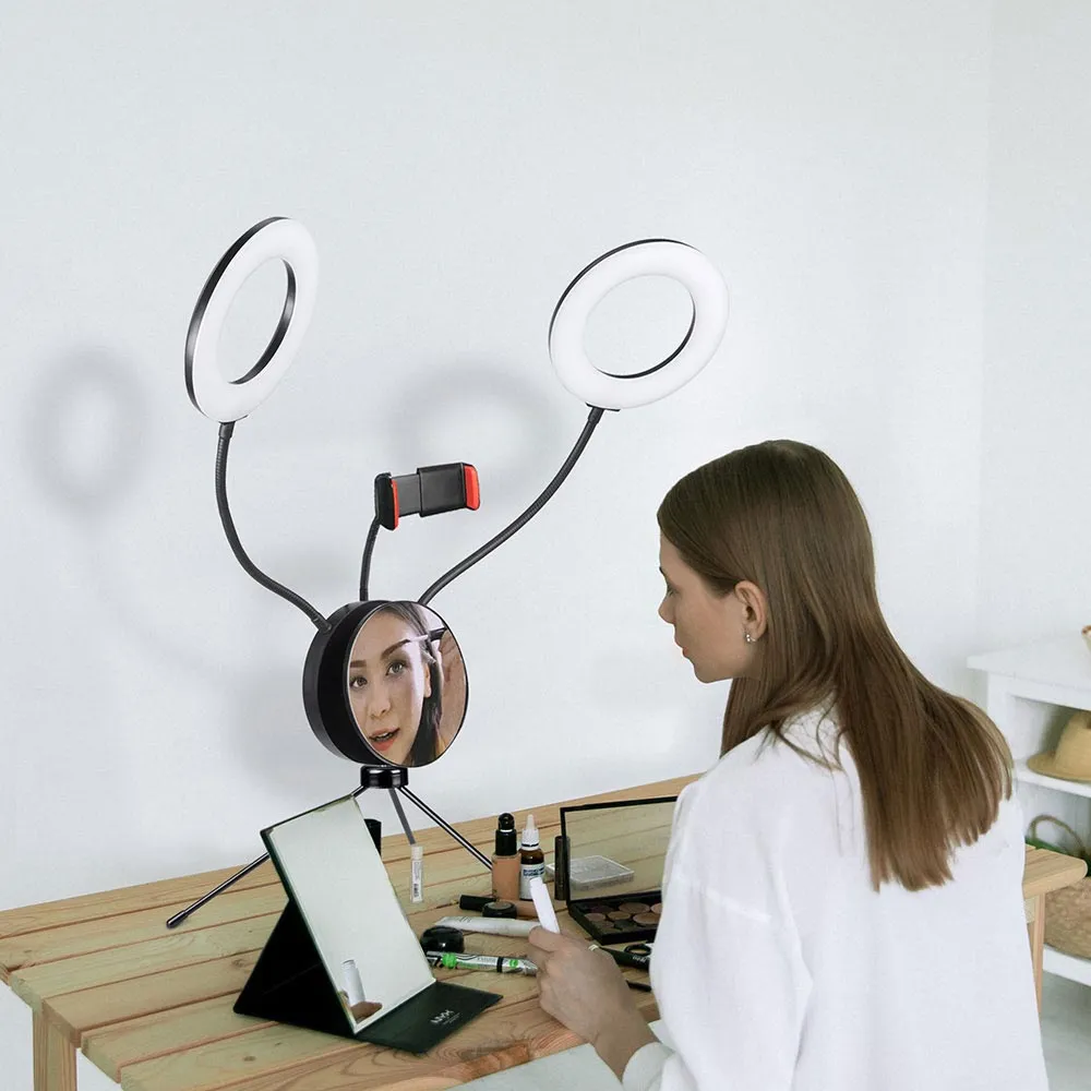 TheLAShop 7" Selfie Ring Light with Stand Mirror Remote RGB & Dimmable