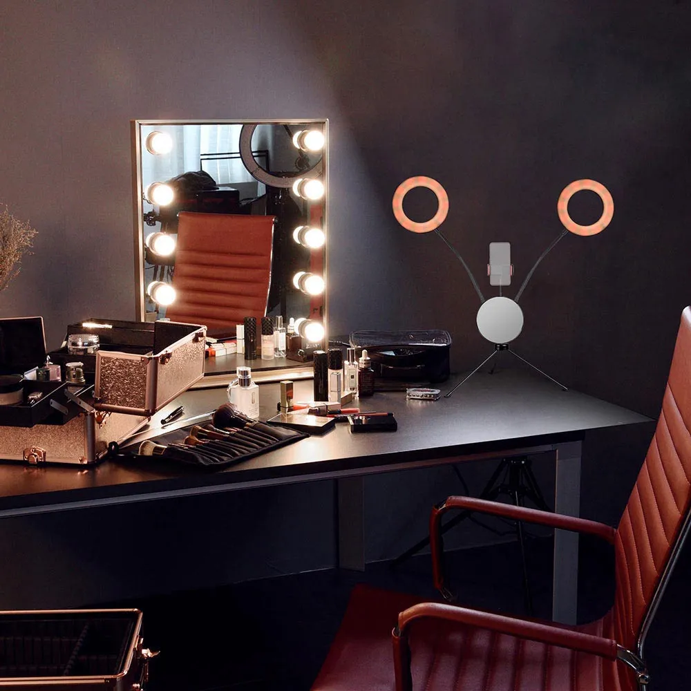 TheLAShop 7" Selfie Ring Light with Stand Mirror Remote RGB & Dimmable