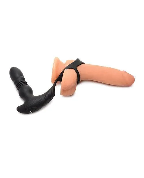Thunderplugs 10x Thrusting Silicone Vibrator W/cock & Ball Strap & Remote - Black