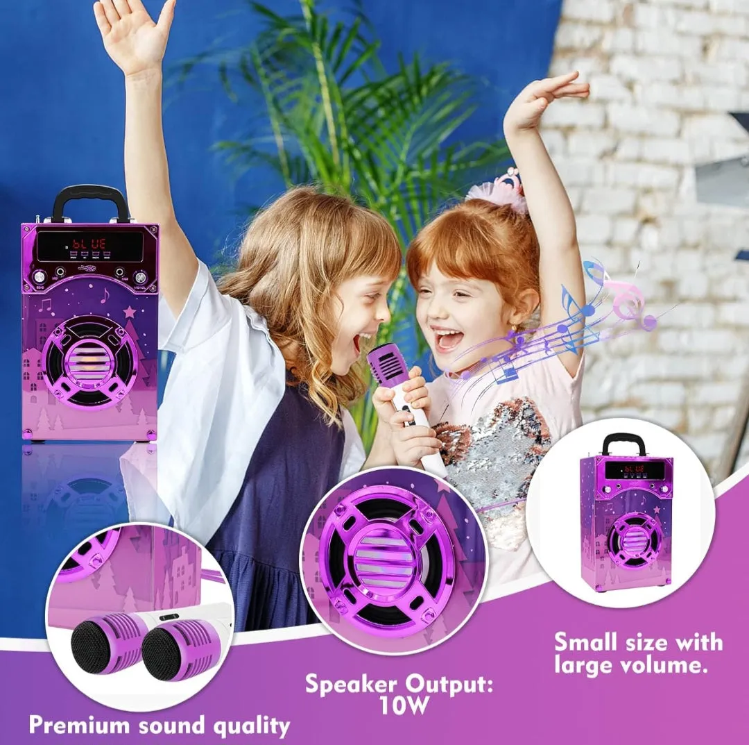 (Toys) IndeCool Kids Bluetooth Karaoke Machine with 2 Microphones/Remote Control/Wireless/Karaoke Speaker/Portable/MP3 Player