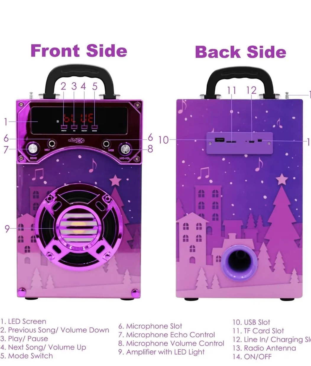 (Toys) IndeCool Kids Bluetooth Karaoke Machine with 2 Microphones/Remote Control/Wireless/Karaoke Speaker/Portable/MP3 Player