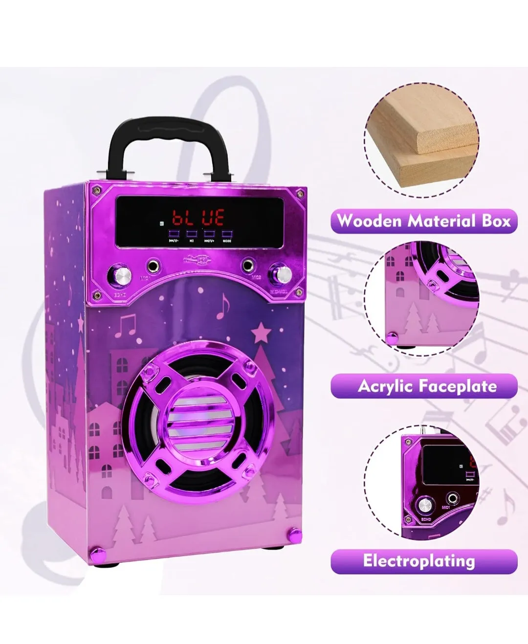 (Toys) IndeCool Kids Bluetooth Karaoke Machine with 2 Microphones/Remote Control/Wireless/Karaoke Speaker/Portable/MP3 Player