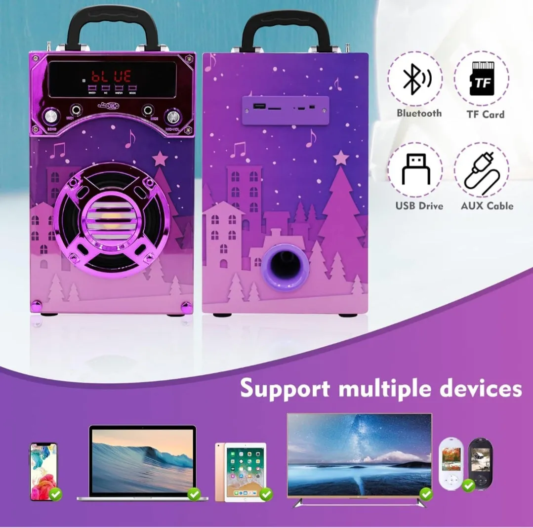 (Toys) IndeCool Kids Bluetooth Karaoke Machine with 2 Microphones/Remote Control/Wireless/Karaoke Speaker/Portable/MP3 Player