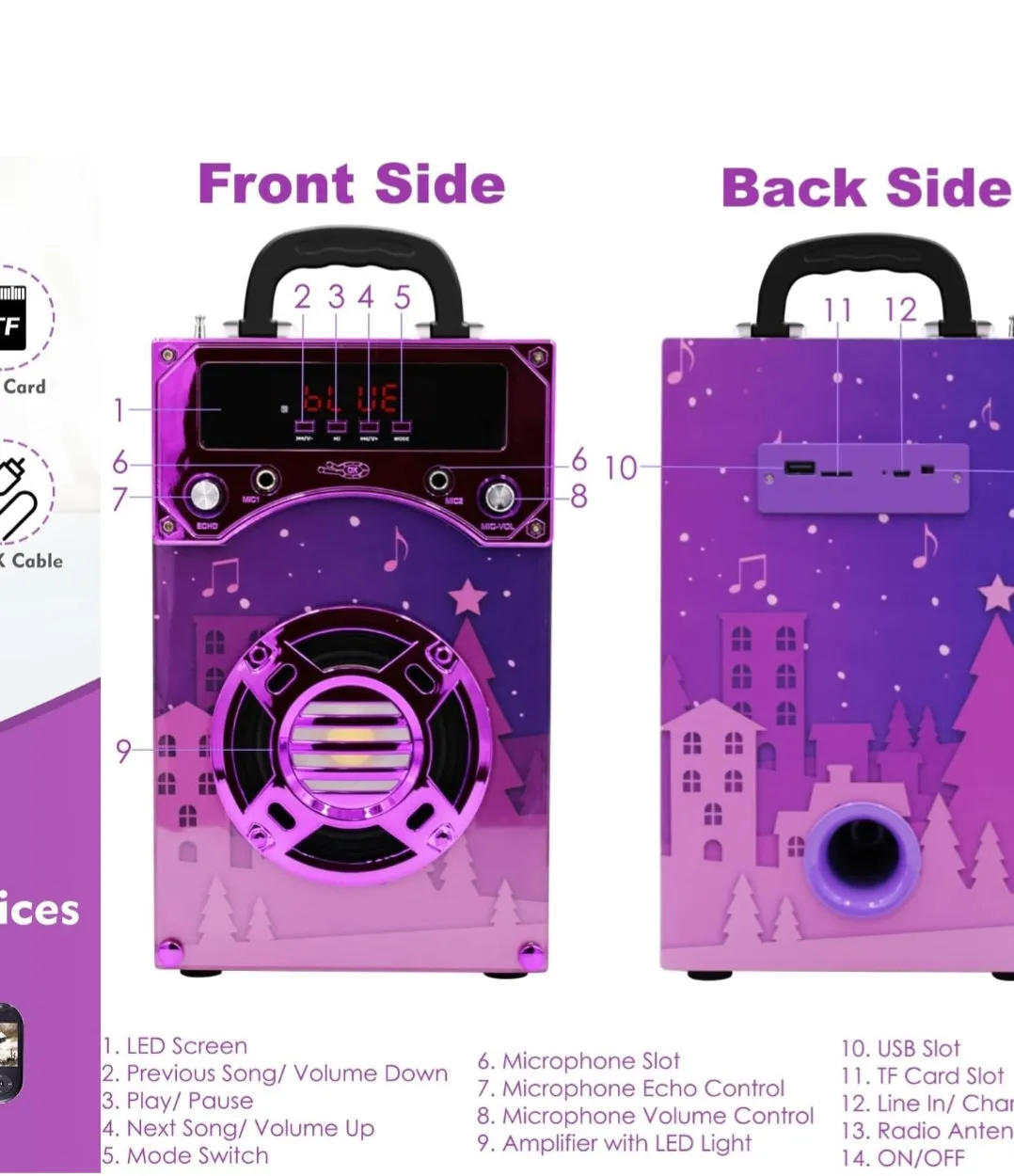 (Toys) IndeCool Kids Bluetooth Karaoke Machine with 2 Microphones/Remote Control/Wireless/Karaoke Speaker/Portable/MP3 Player