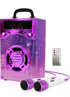 (Toys) IndeCool Kids Bluetooth Karaoke Machine with 2 Microphones/Remote Control/Wireless/Karaoke Speaker/Portable/MP3 Player