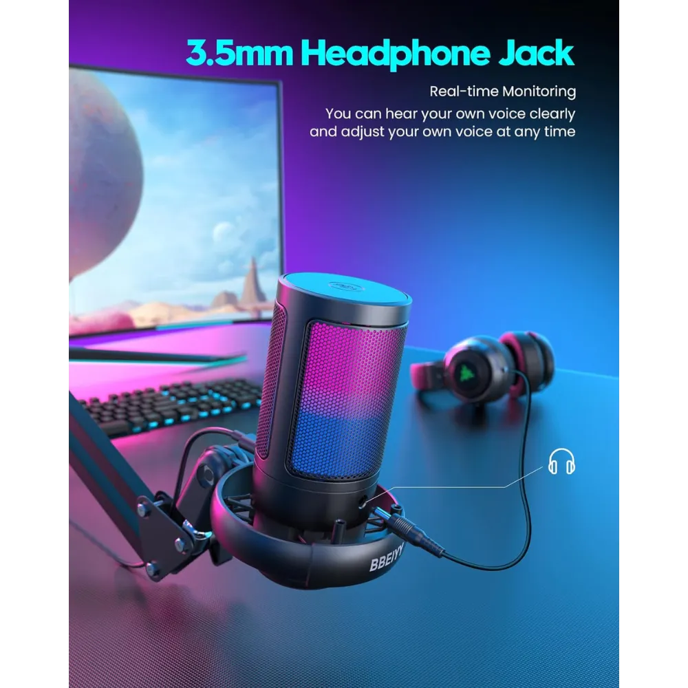 USB Microphone for PC: Computer Condenser Mic with Boom Arm