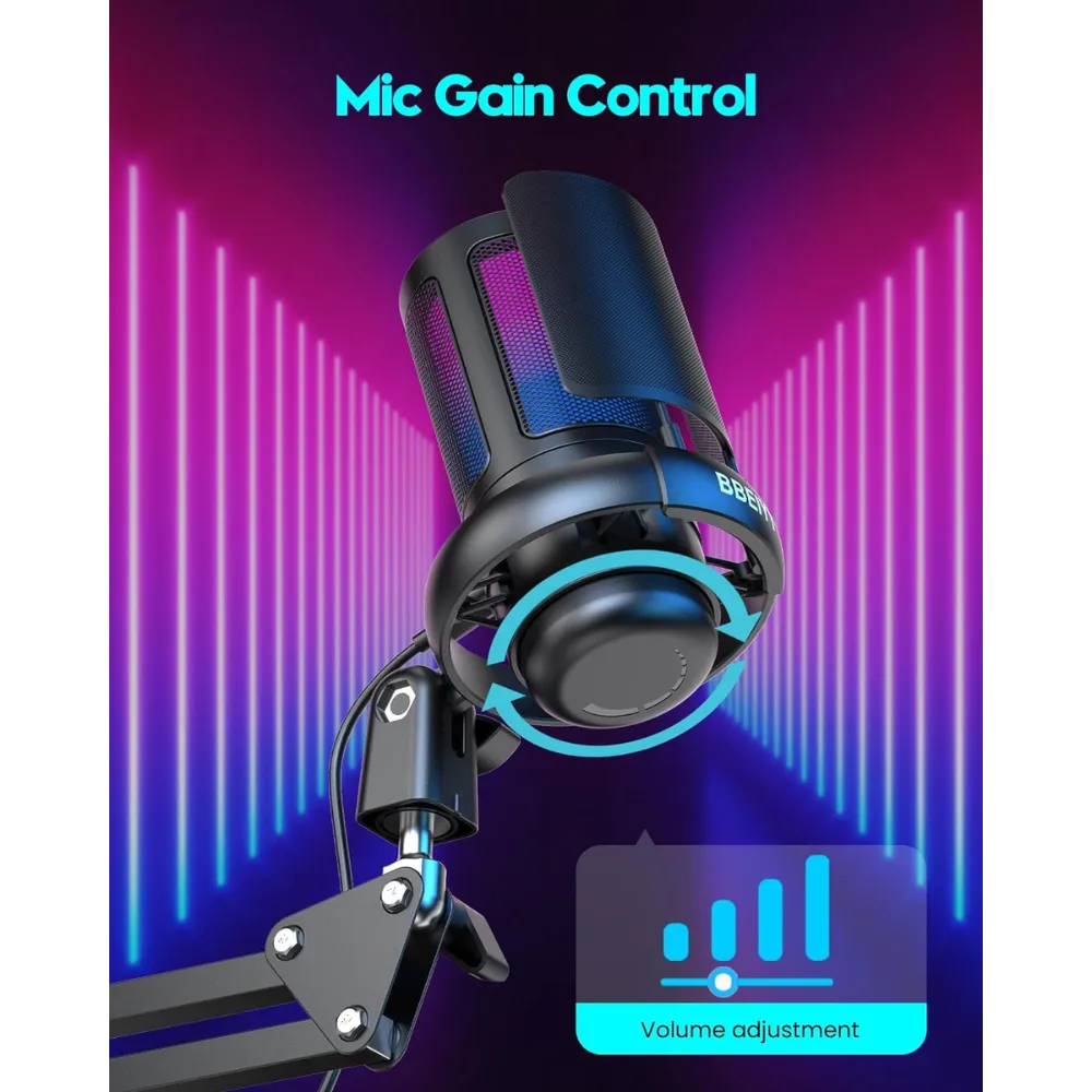 USB Microphone for PC: Computer Condenser Mic with Boom Arm