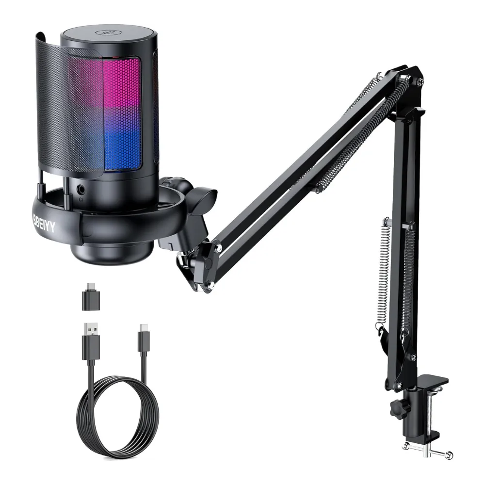 USB Microphone for PC: Computer Condenser Mic with Boom Arm