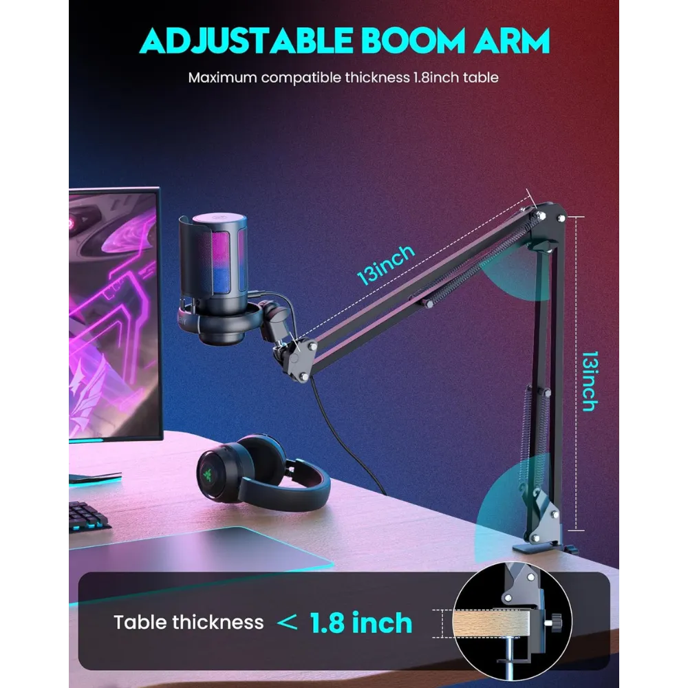 USB Microphone for PC: Computer Condenser Mic with Boom Arm