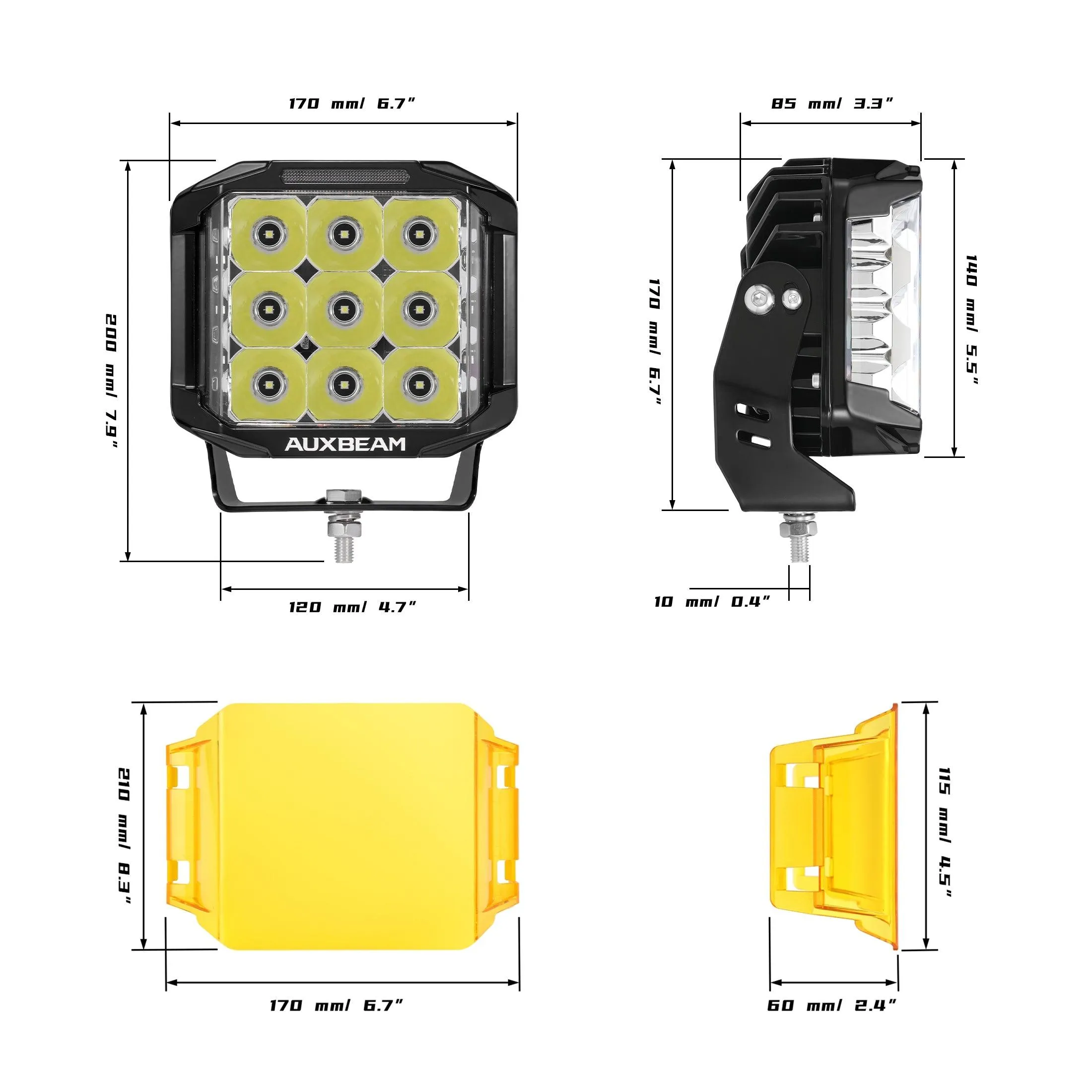 V-MAX Series | 7 Inch 228W 26100LM Combo Beam Side Shooter LED Square Pod Lights with Amber DRL&Backlight