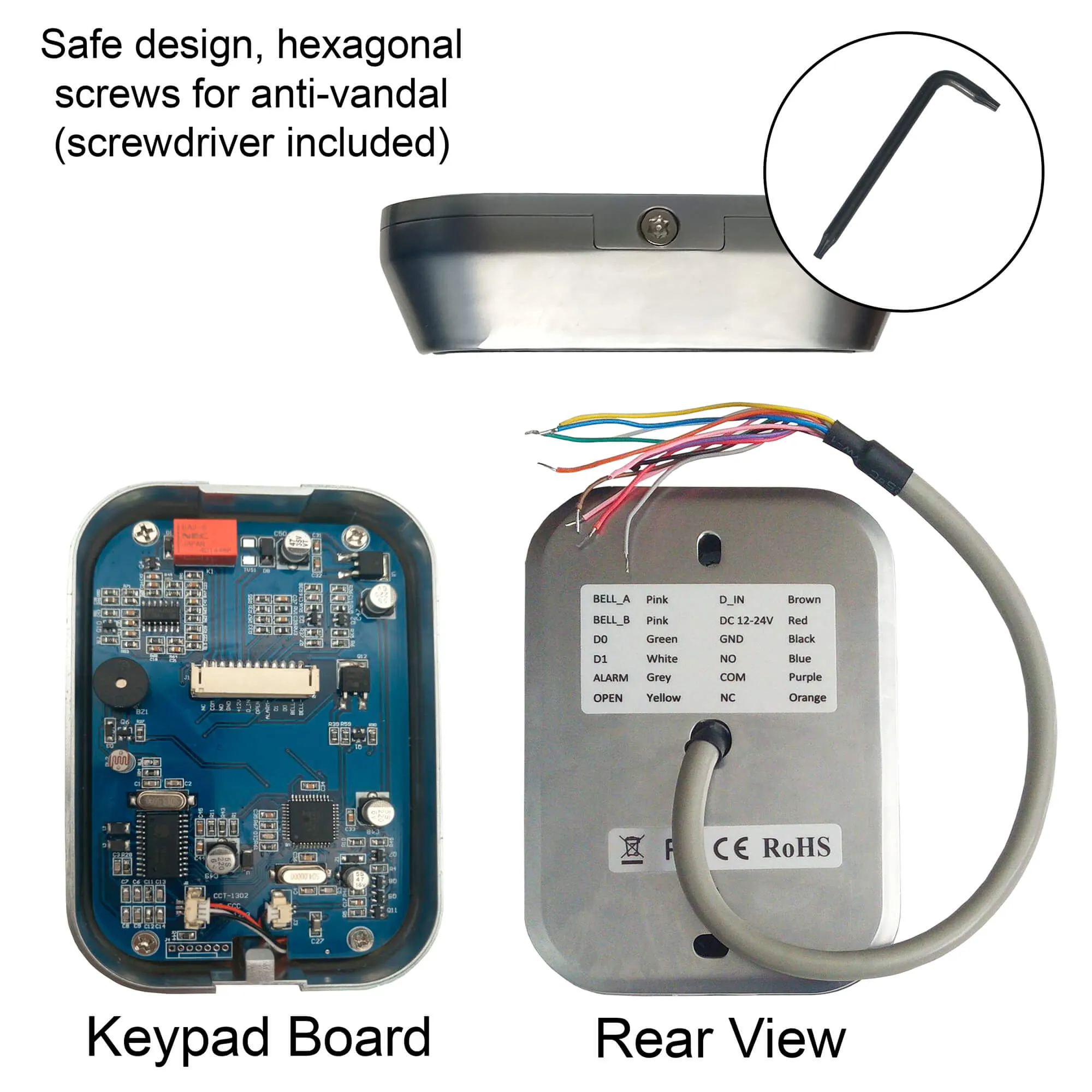 Visionis FPC-5476 One Door Access Control 770lb Electric Strike Fail Safe   Outdoor Weather Proof Keypad / Reader Standalone With Mini Controller   Wiegand 26, No Software, EM Card, Wireless Receiver