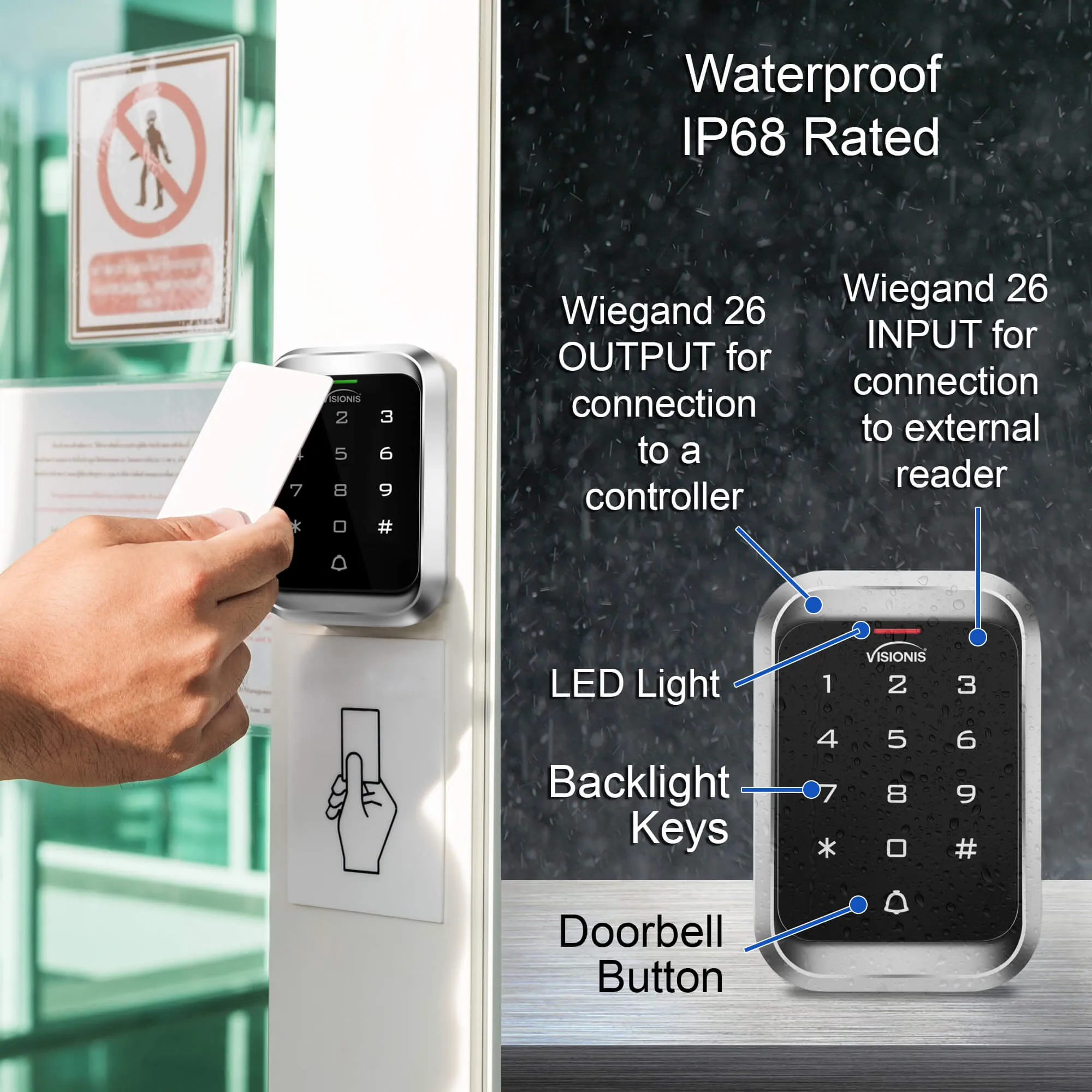 Visionis FPC-5476 One Door Access Control 770lb Electric Strike Fail Safe   Outdoor Weather Proof Keypad / Reader Standalone With Mini Controller   Wiegand 26, No Software, EM Card, Wireless Receiver