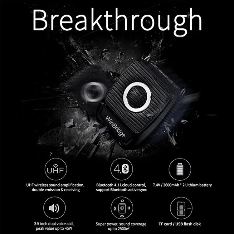 WinBridge S92 Pro Portable PA System with 2 Wireless Microphones Bluetooth