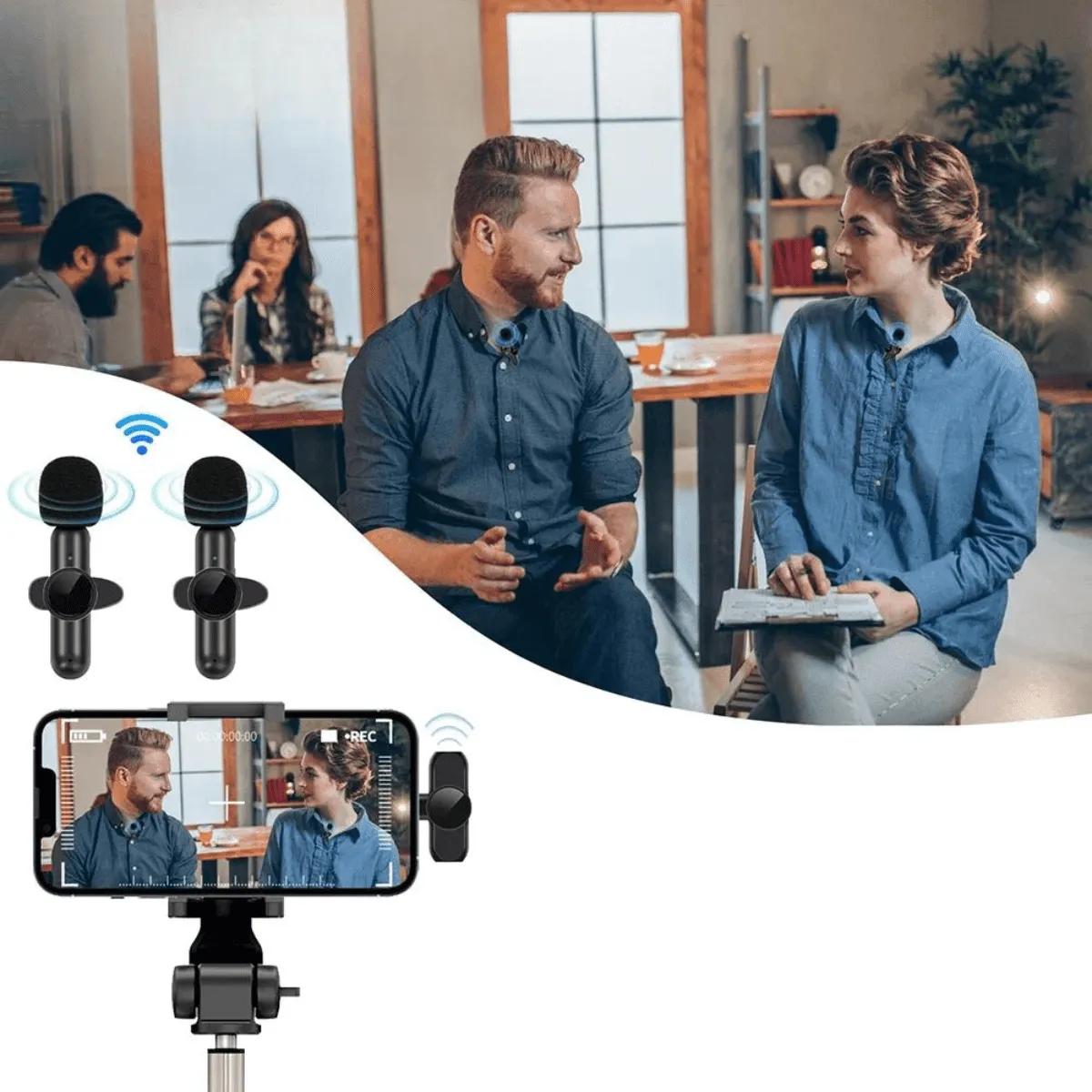 Wireless Lavalier Microphone, Ultra-Low Latency, Noise Reduction, 360° Pickup, Plug-and-Play, 65ft Range, Ideal for Vlogs and Broadcasts