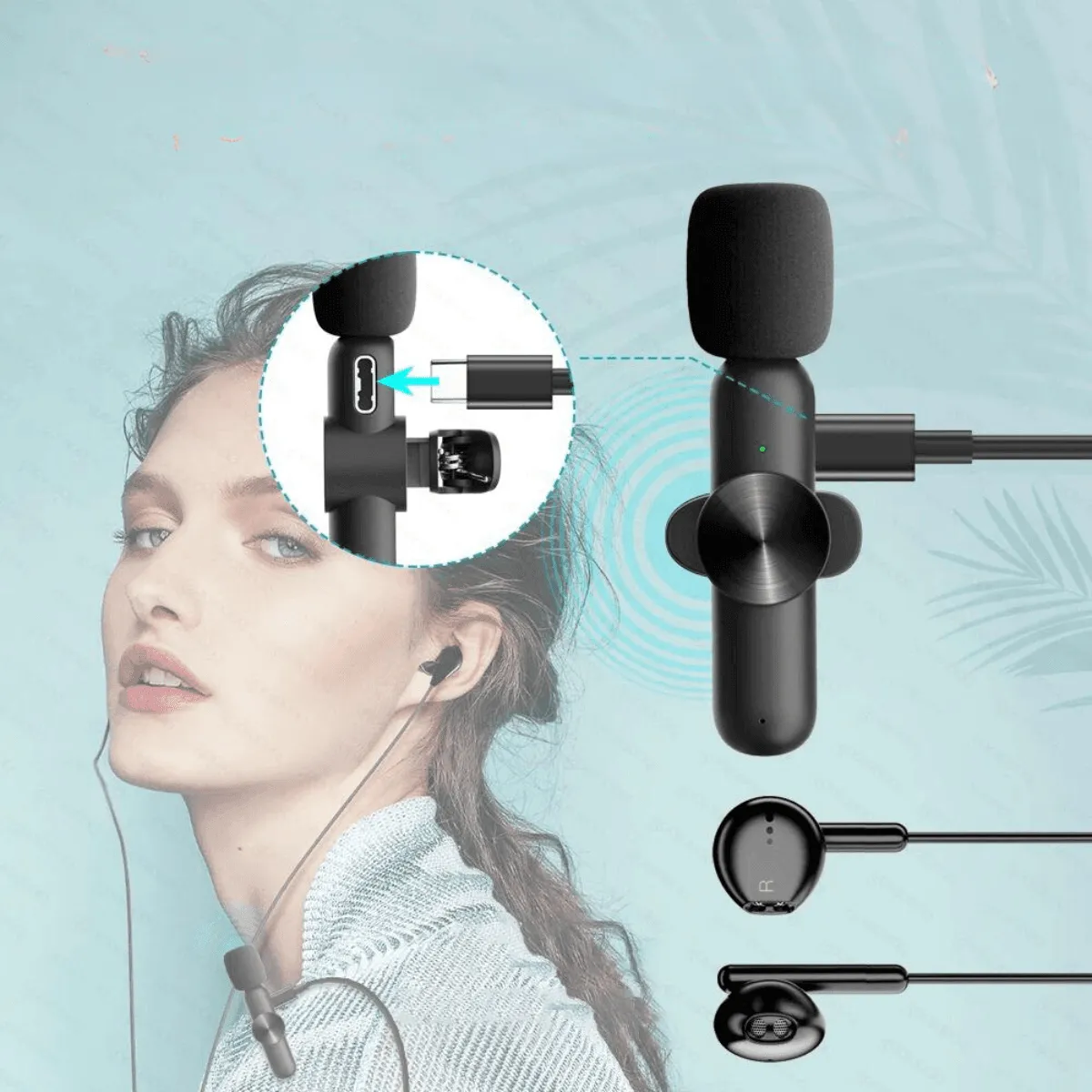 Wireless Lavalier Microphone, Ultra-Low Latency, Noise Reduction, 360° Pickup, Plug-and-Play, 65ft Range, Ideal for Vlogs and Broadcasts