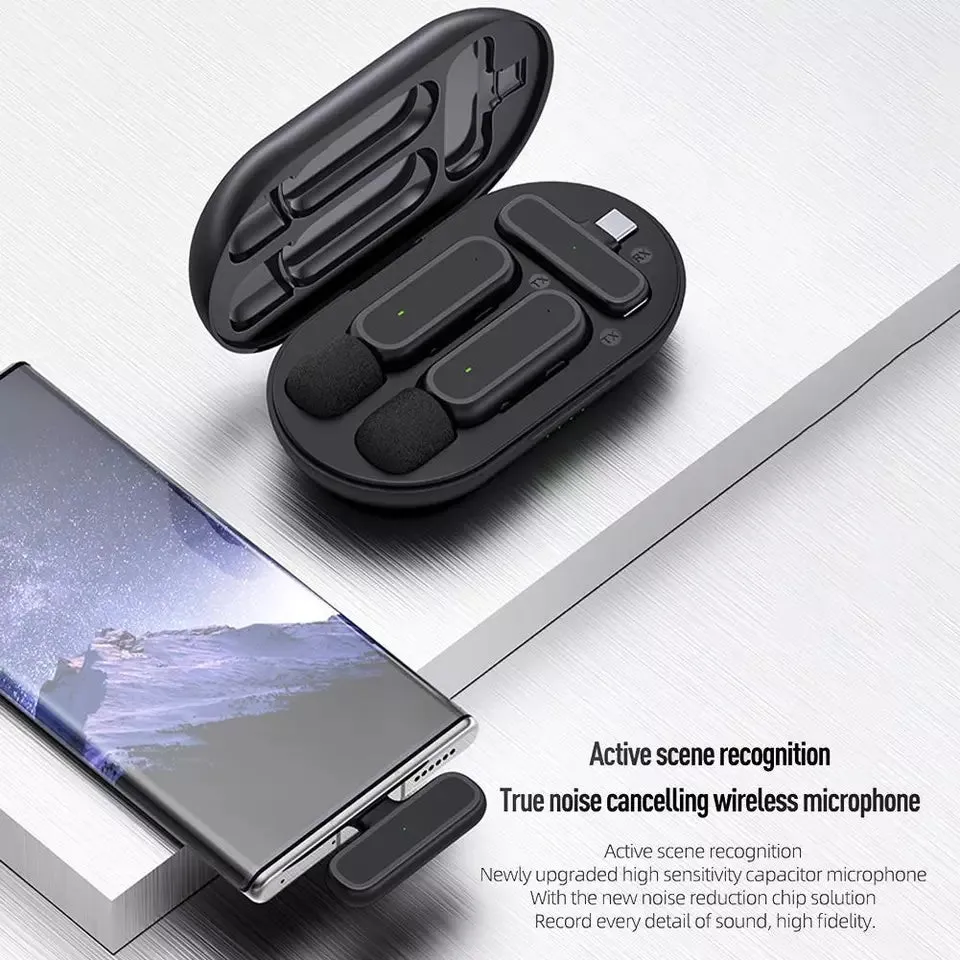 Wireless Lavalier Microphone With Charging Box Case Audio Video Recording Bluetooth Lapel Mic for i-Phone Android Vlog