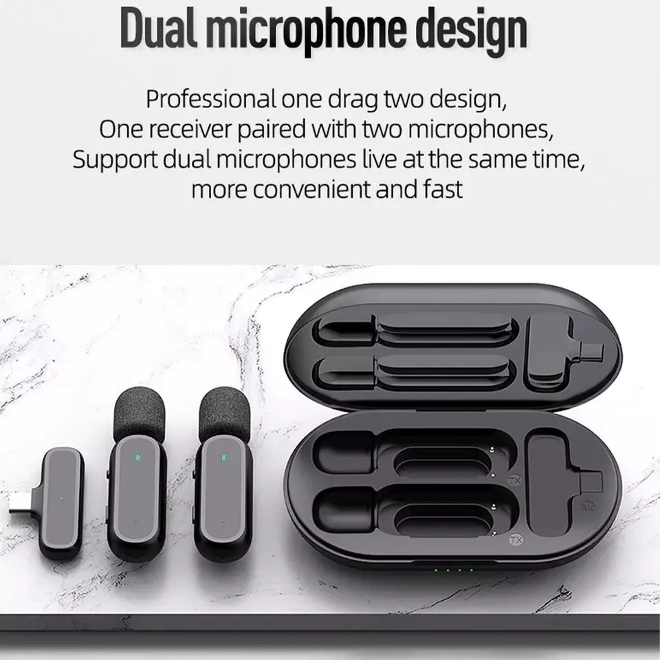 Wireless Lavalier Microphone With Charging Box Case Audio Video Recording Bluetooth Lapel Mic for i-Phone Android Vlog