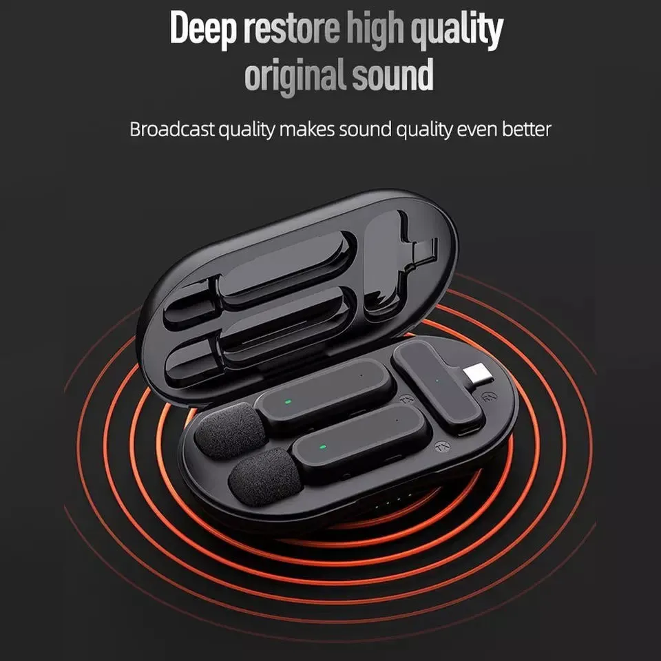 Wireless Lavalier Microphone With Charging Box Case Audio Video Recording Bluetooth Lapel Mic for i-Phone Android Vlog