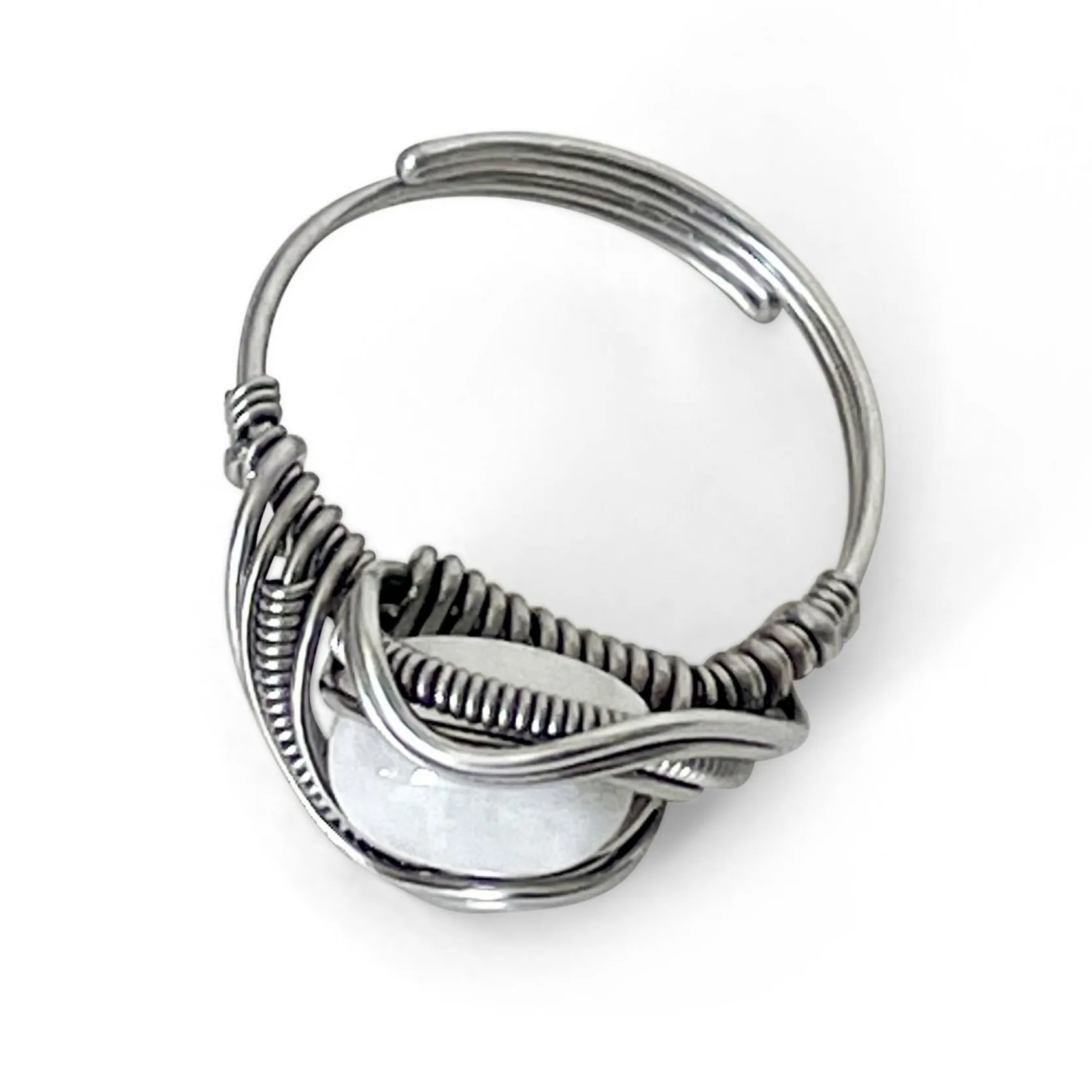 Wrapped Oval Adjustable Moonstone (White Labradorite) Gemstone Ring