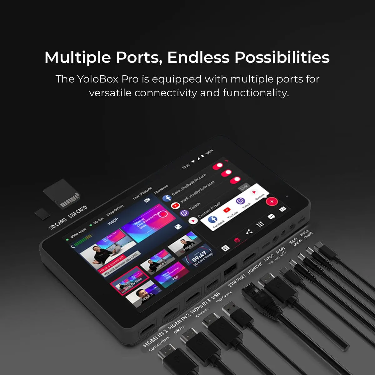 YOLOLIV YoloBox Pro, All-in-one Portable Multi-Cam Live Streaming Studio Encoder Recorder Switcher