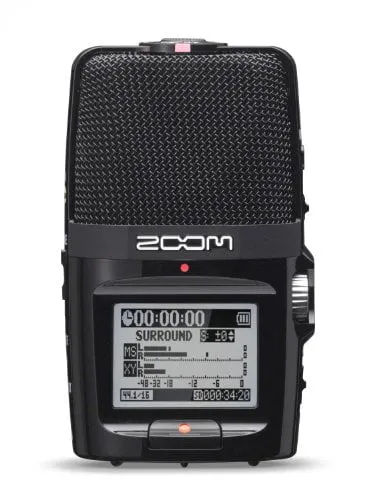 Zoom H2n Stereo/Surround-Sound Portable Recorder, 5 Built-In Microphones, X/Y, Mid-Side, Surround Sound, Ambisonics Mode, Records to SD Card, For Recording Music, Audio for Video, and Interviews